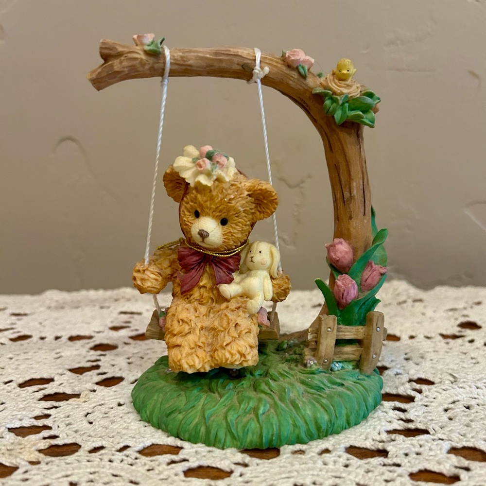 Charming Brown and Green Bear Swing Decor Accent